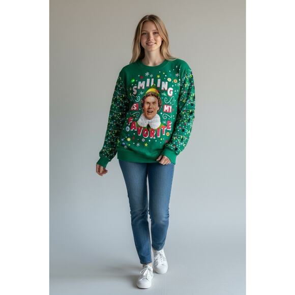 Light Up Christmas Sweatshirt Buddy the Elf Smiling Is My Favorite Size Jnr. XL - Picture 7 of 11